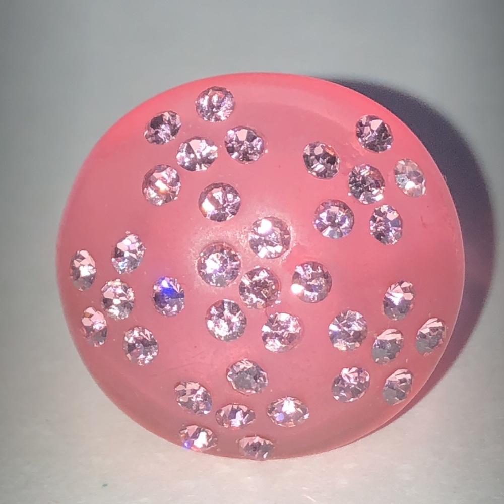 Size 7 Frosted Pink Rhinestone Boho Dome Ring